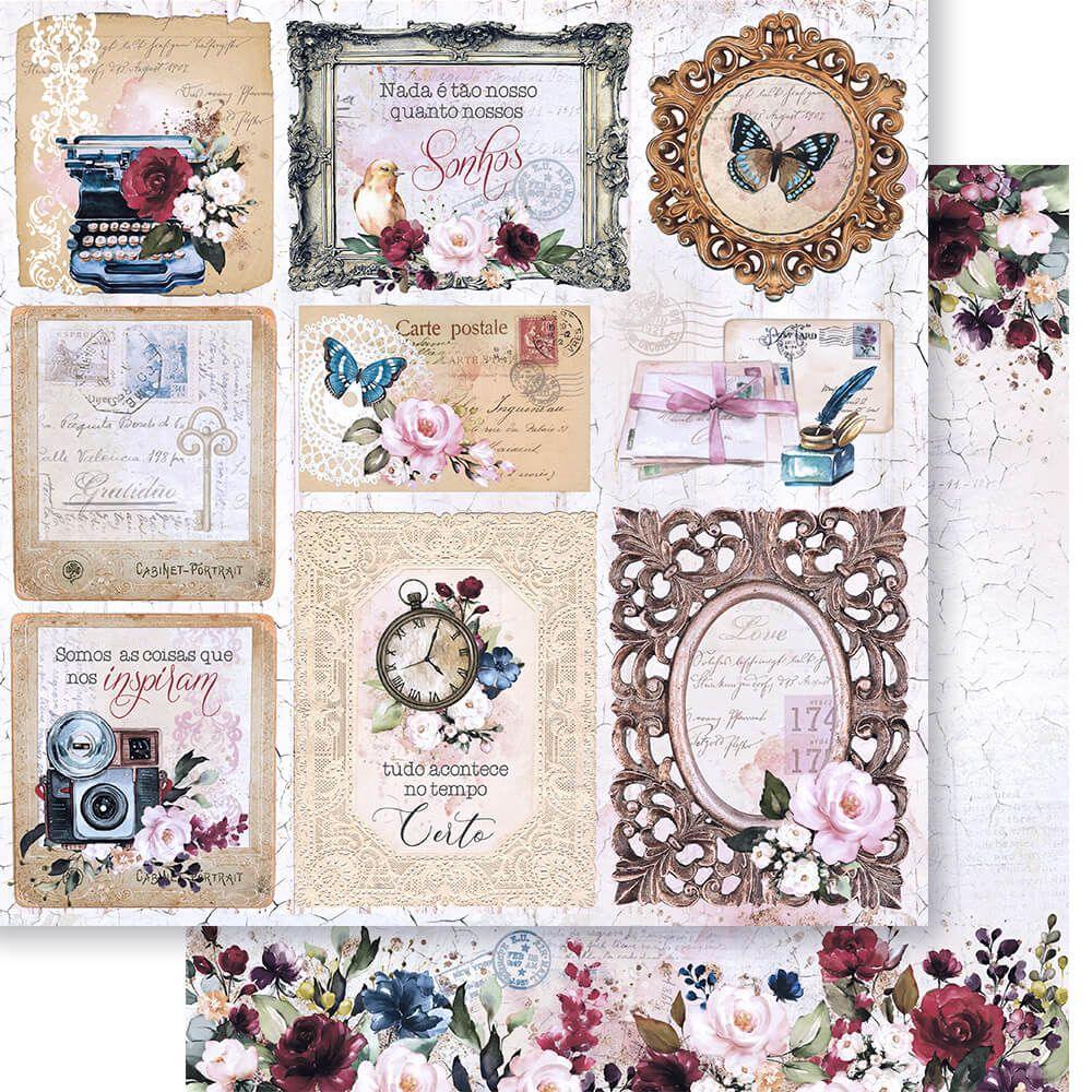 Papel Scrapbook Litoarte SD-1254 Quadros Vintage 30,5x30,5cm - Palácio da Arte