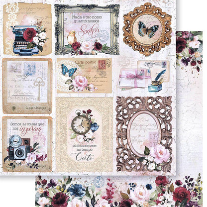 Papel Scrapbook Litoarte SD-1254 Quadros Vintage 30,5x30,5cm - Palácio da Arte