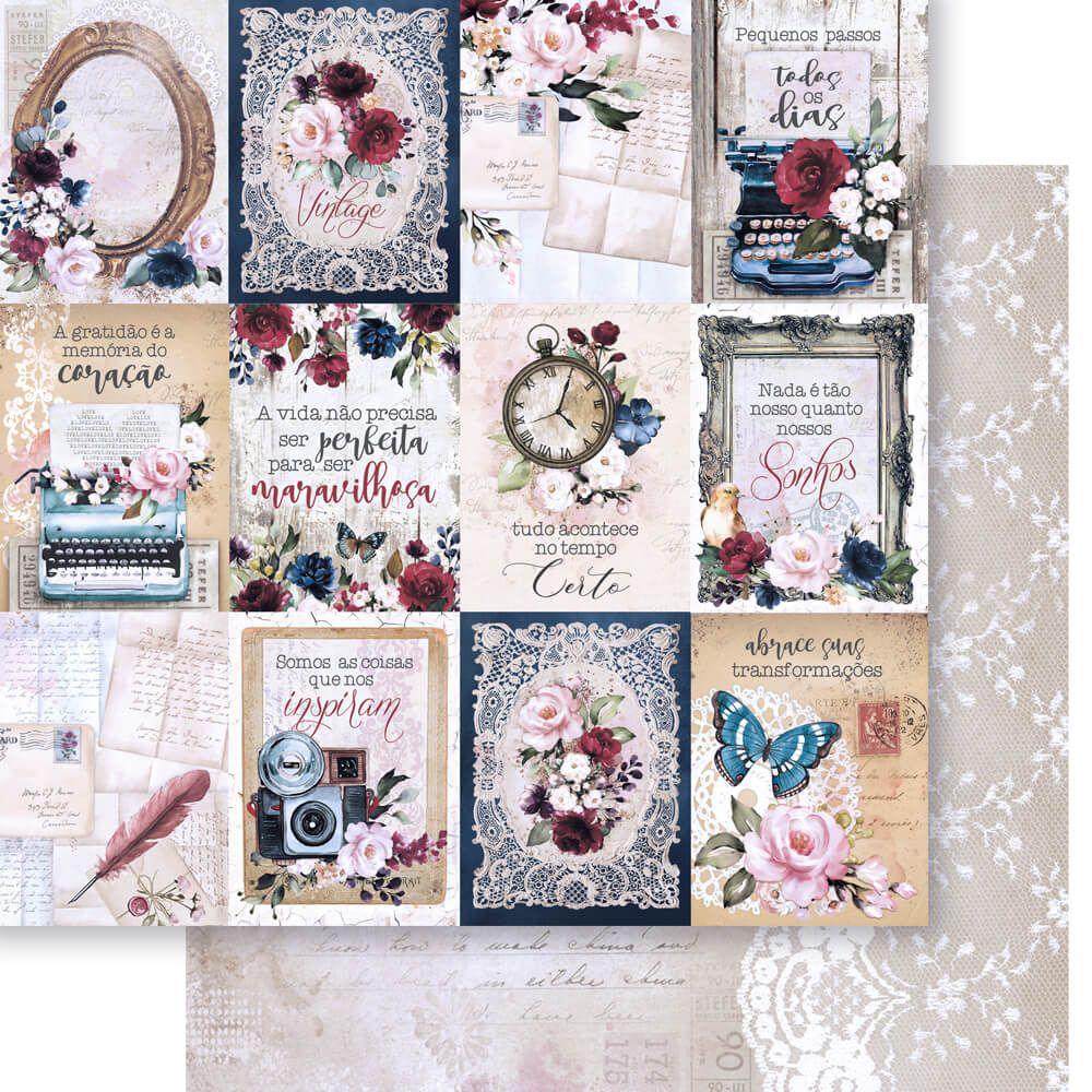 Papel Scrapbook Litoarte SD-1255 Elementos Vintage II 30,5x30,5cm - Palácio da Arte