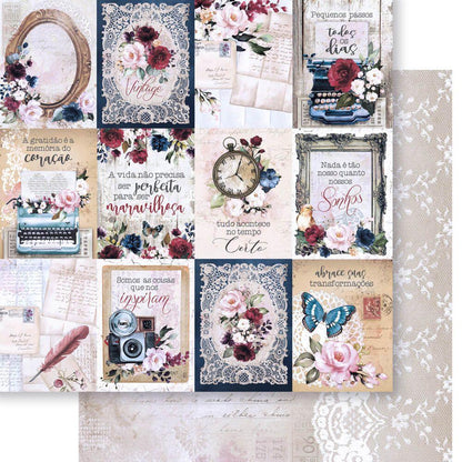 Papel Scrapbook Litoarte SD-1255 Elementos Vintage II 30,5x30,5cm - Palácio da Arte