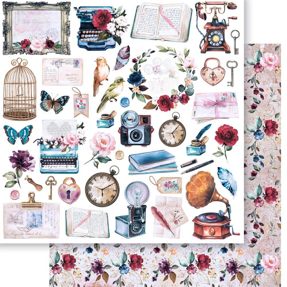 Papel Scrapbook Litoarte SD-1256 Elementos Vintage 30,5x30,5cm - Palácio da Arte