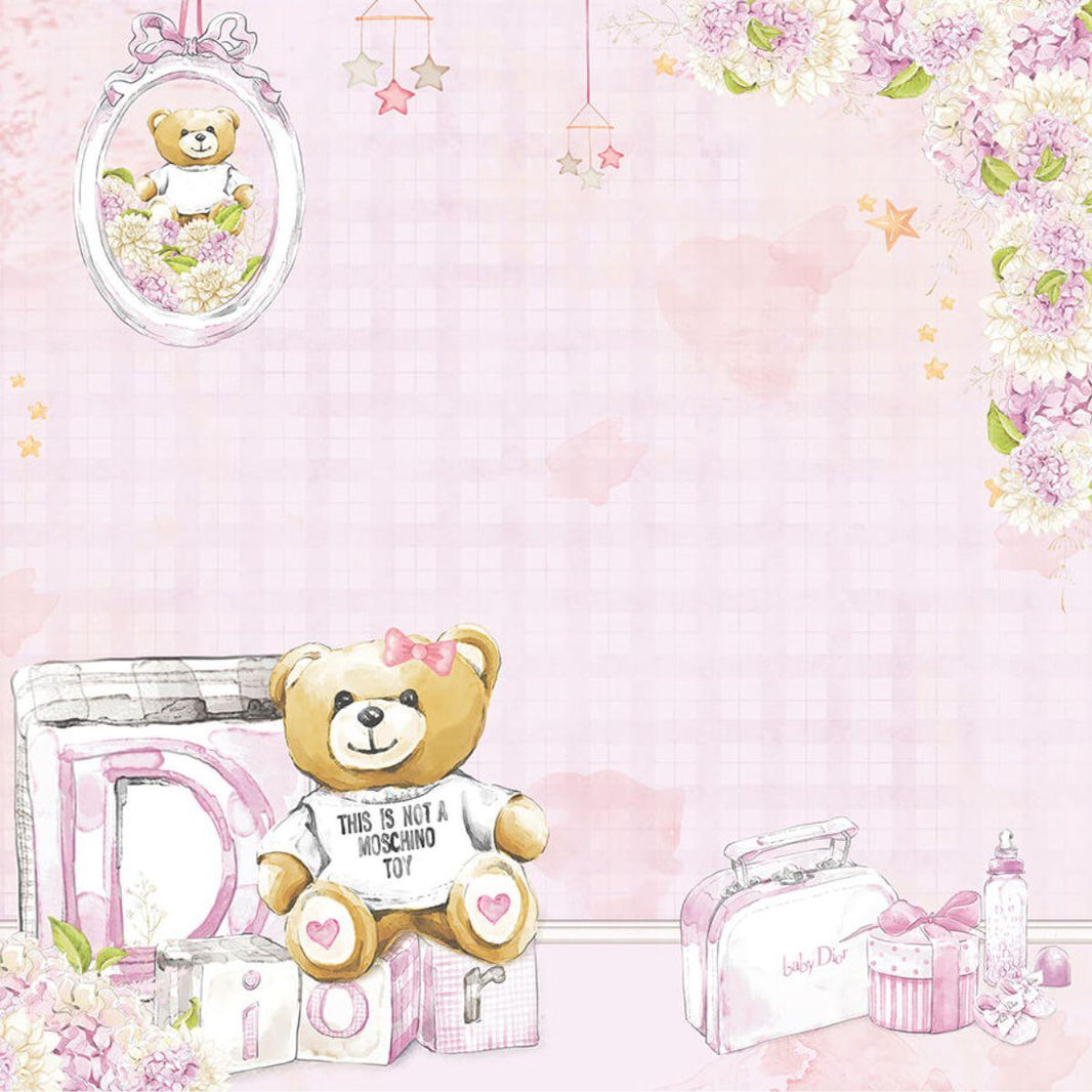 Papel Scrapbook Litoarte SD-1291 Pacotinho de Amor Menina Urso Rosa 30,5x30,5cm - Palácio da Arte