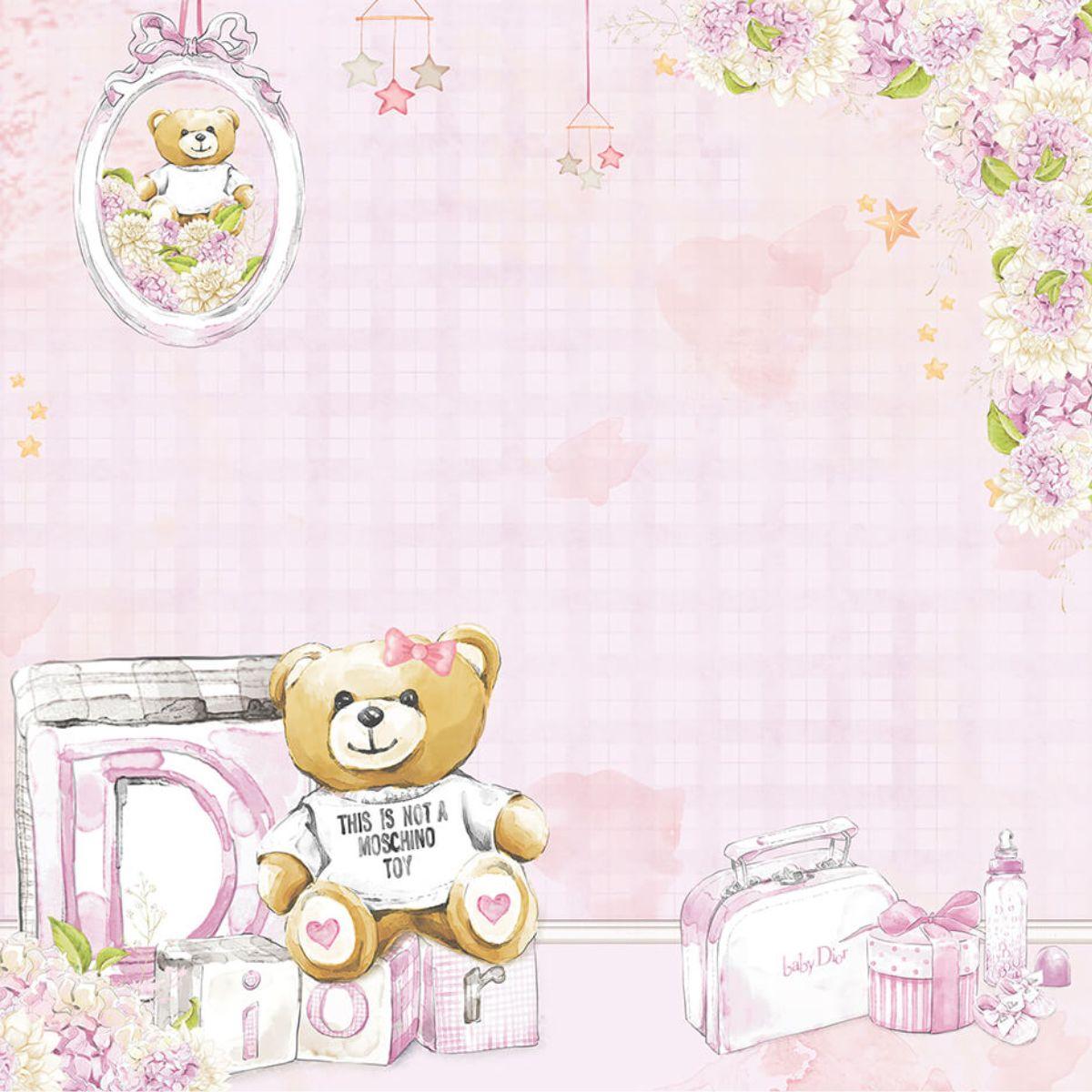 Papel Scrapbook Litoarte SD-1291 Pacotinho de Amor Menina Urso Rosa 30,5x30,5cm - Palácio da Arte