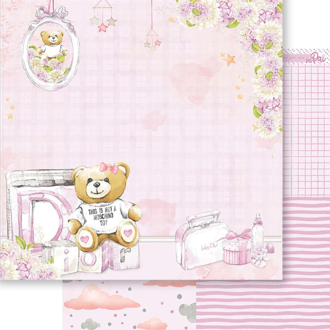 Papel Scrapbook Litoarte SD-1291 Pacotinho de Amor Menina Urso Rosa 30,5x30,5cm - Palácio da Arte