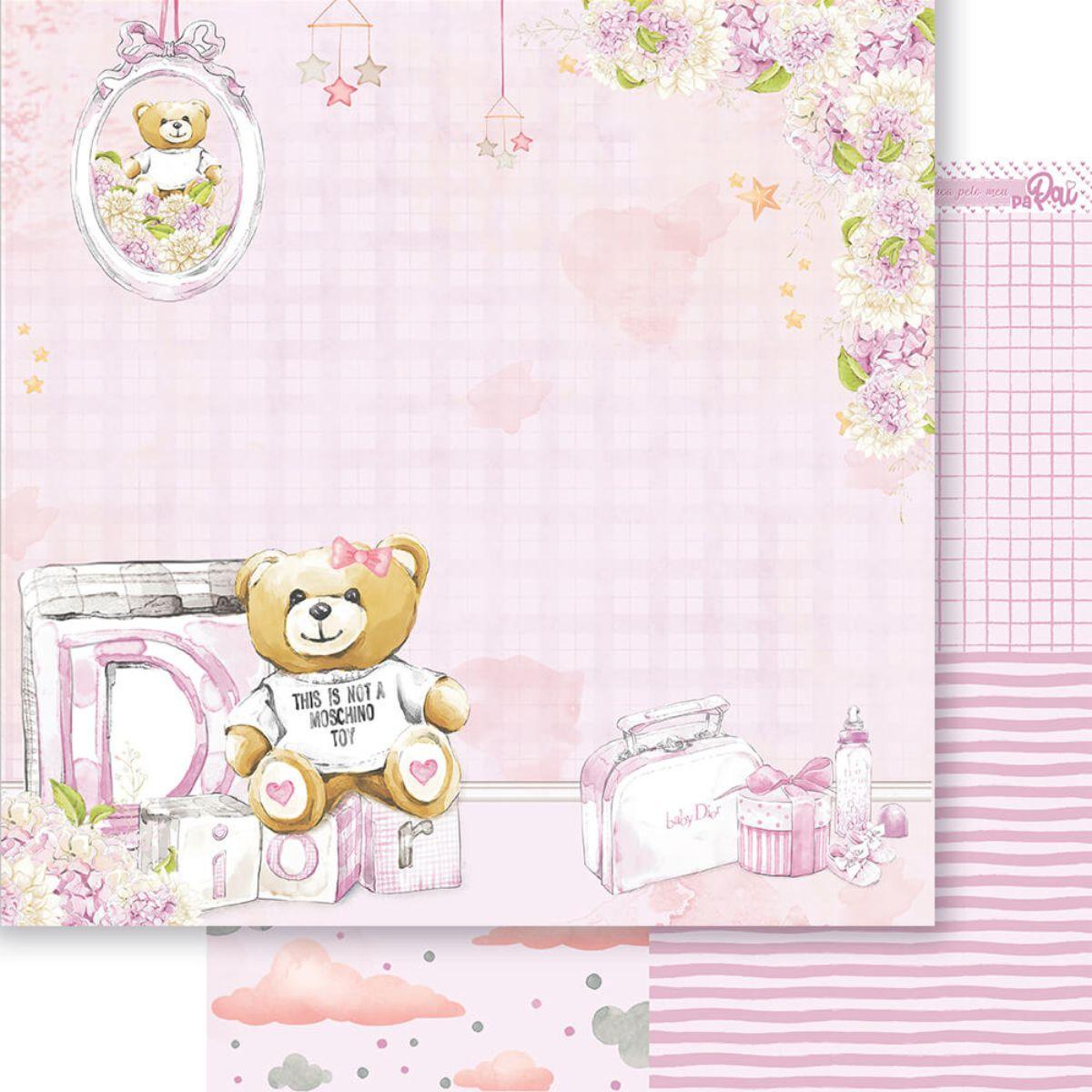 Papel Scrapbook Litoarte SD-1291 Pacotinho de Amor Menina Urso Rosa 30,5x30,5cm - Palácio da Arte
