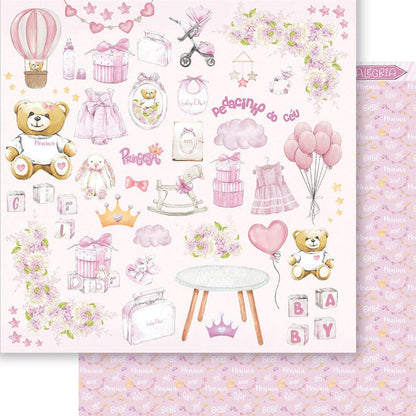 Papel Scrapbook Litoarte SD-1294 Pacotinho de Amor Menina Baby Girl 30,5x30,5cm - Palácio da Arte