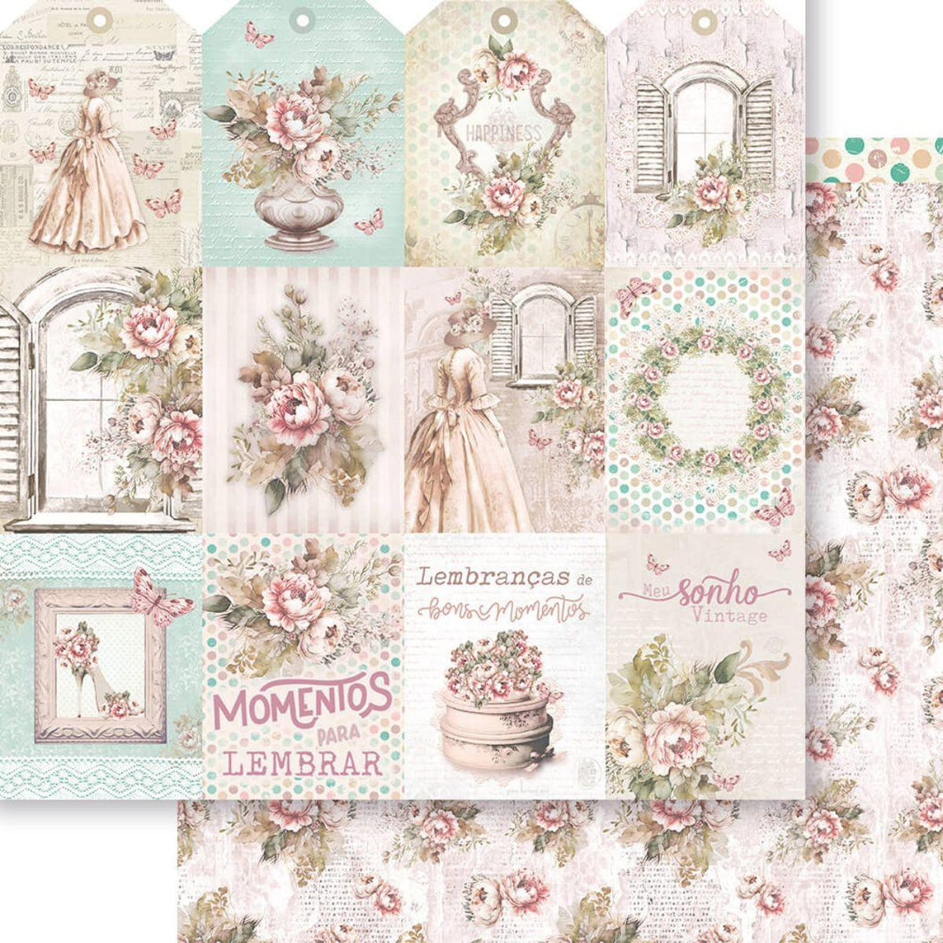 Papel Scrapbook Litoarte SD-1297 Meu Sonho Vintage Tags 30,5x30,5cm - Palácio da Arte