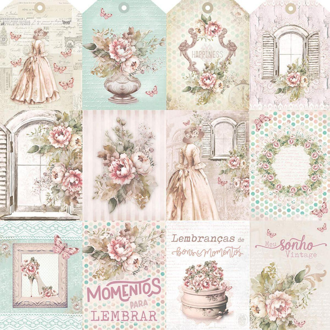Papel Scrapbook Litoarte SD-1297 Meu Sonho Vintage Tags 30,5x30,5cm - Palácio da Arte