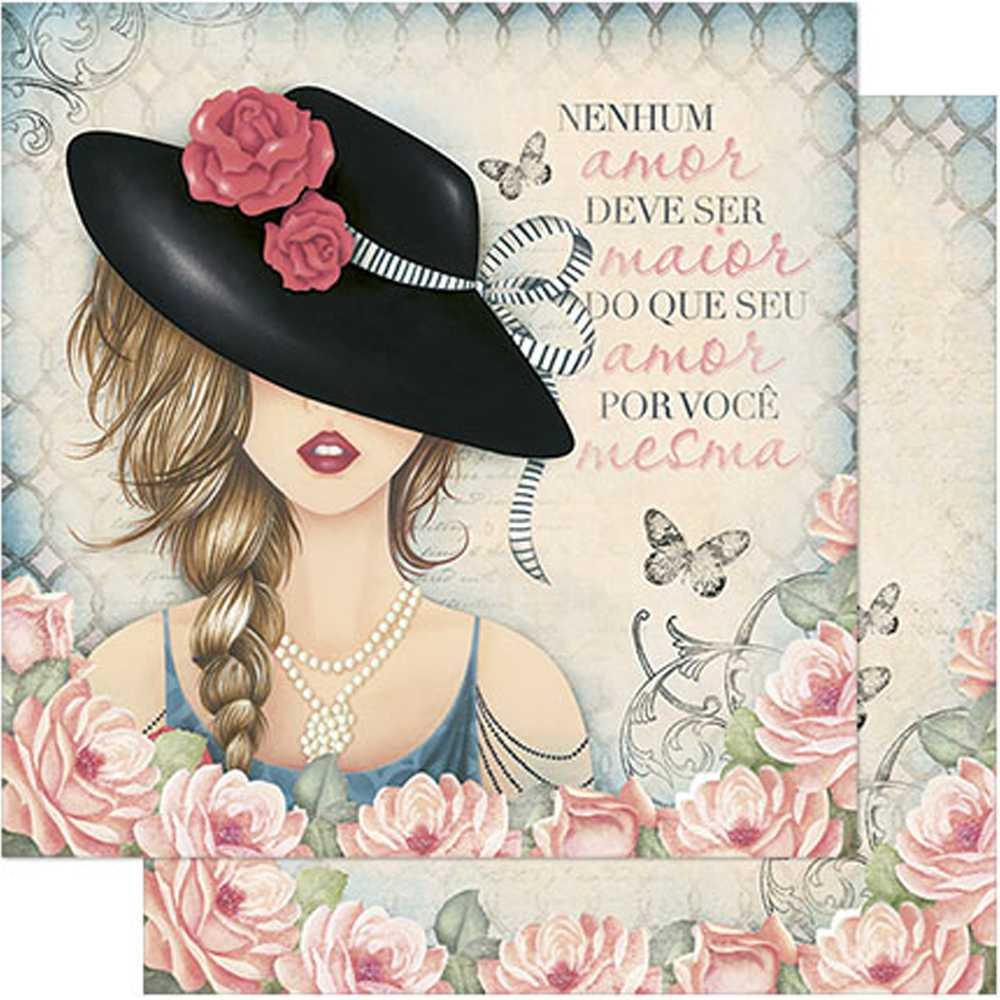 Papel Scrapbook Litoarte SD- 772 Dama e Rosas I 30,5x30,5cm - Palácio da Arte