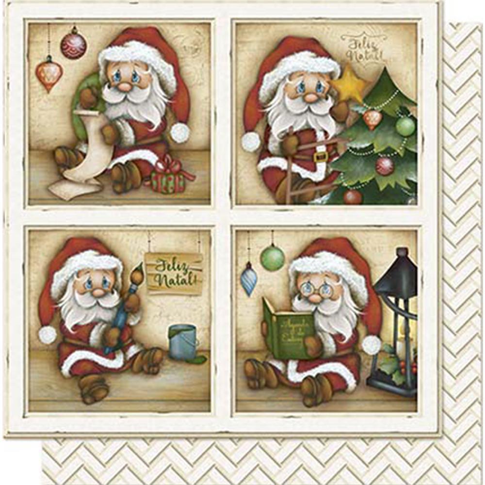 Papel Scrapbook Litoarte SDN-084 Natal Papai Noel Pequeno em Quadros 30,5x30,5cm - Palácio da Arte