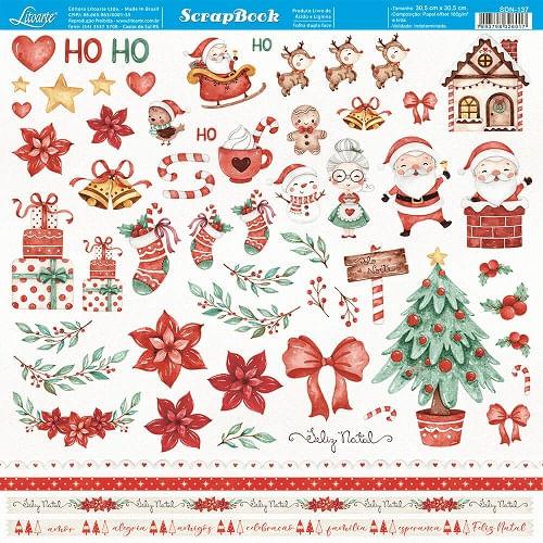 Papel Scrapbook Litoarte SDN-137 Feliz Natal Vintage Folha Recorte 30,5x30,5cm - Palácio da Arte