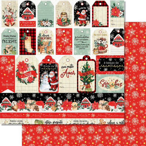 Papel Scrapbook Litoarte SDN-148 Natal Tags Natal e Flocos de Neve 30,5x30,5cm - Palácio da Arte