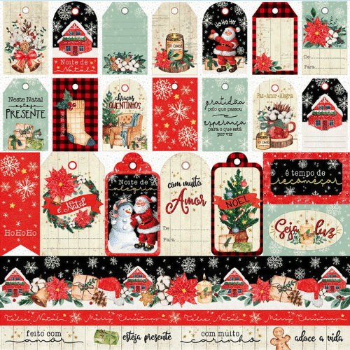 Papel Scrapbook Litoarte SDN-148 Natal Tags Natal e Flocos de Neve 30,5x30,5cm - Palácio da Arte