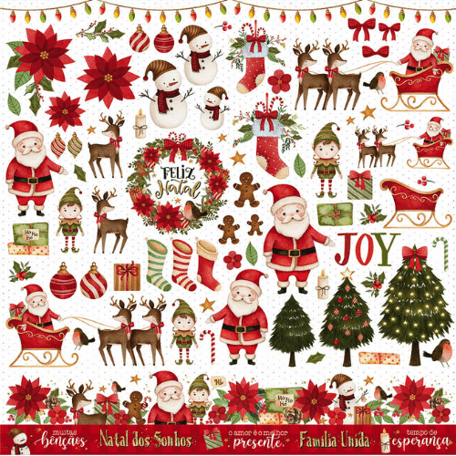 Papel Scrapbook Litoarte SDN-153 Elementos de Natal 30,5x30,5cm - Palácio da Arte