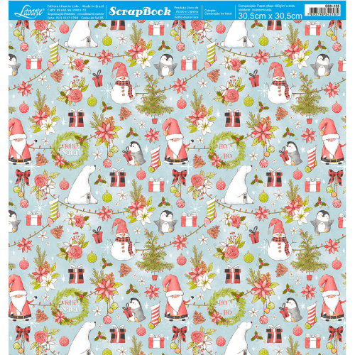 Papel Scrapbook Litoarte SDN-155 Natal Papai Noel Xadrez 30,5x30,5cm - Palácio da Arte
