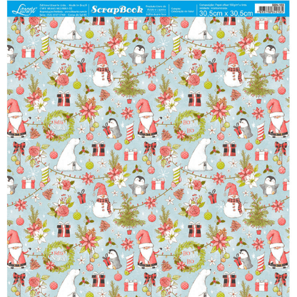 Papel Scrapbook Litoarte SDN-155 Natal Papai Noel Xadrez 30,5x30,5cm - Palácio da Arte