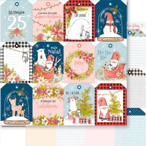 Papel Scrapbook Litoarte SDN-156 Tags de Natal 30,5x30,5cm - Palácio da Arte