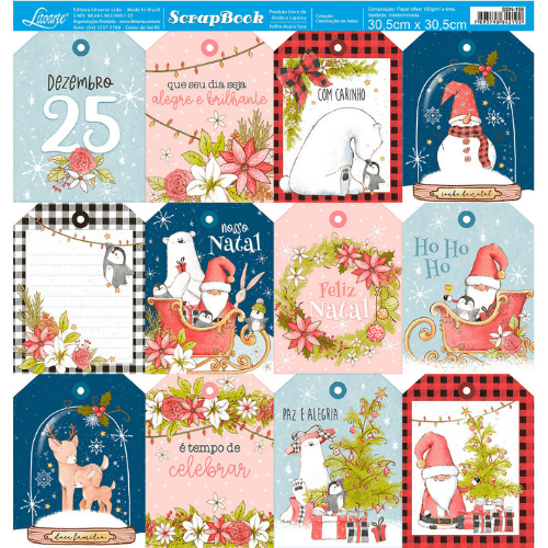 Papel Scrapbook Litoarte SDN-156 Tags de Natal 30,5x30,5cm - Palácio da Arte