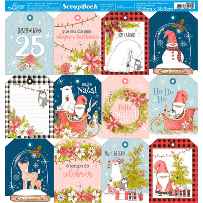 Papel Scrapbook Litoarte SDN-156 Tags de Natal 30,5x30,5cm - Palácio da Arte