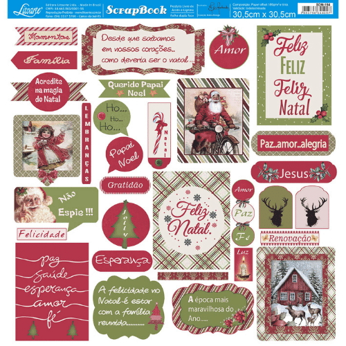Papel Scrapbook Litoarte SDN-164 Natal Listras e Tags Natalinas 30,5x30,5cm - Palácio da Arte