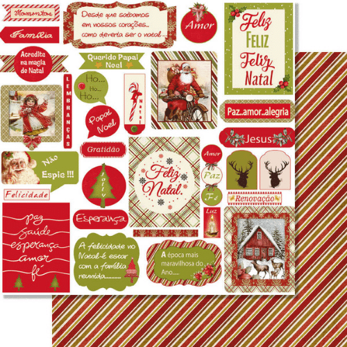 Papel Scrapbook Litoarte SDN-164 Natal Listras e Tags Natalinas 30,5x30,5cm - Palácio da Arte