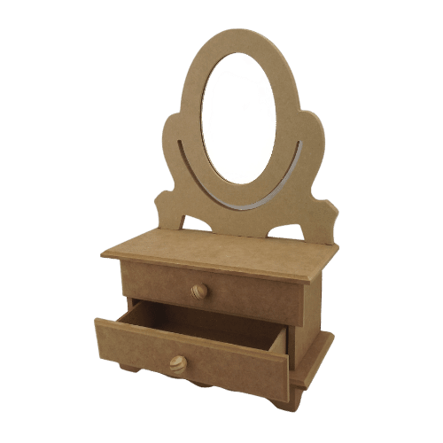 Penteadeira Mini em MDF 33x21x10cm com 2 Gavetas e Espelho Oval - Palácio da Arte
