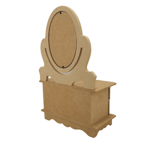 Penteadeira Mini em MDF 33x21x10cm com 2 Gavetas e Espelho Oval - Palácio da Arte