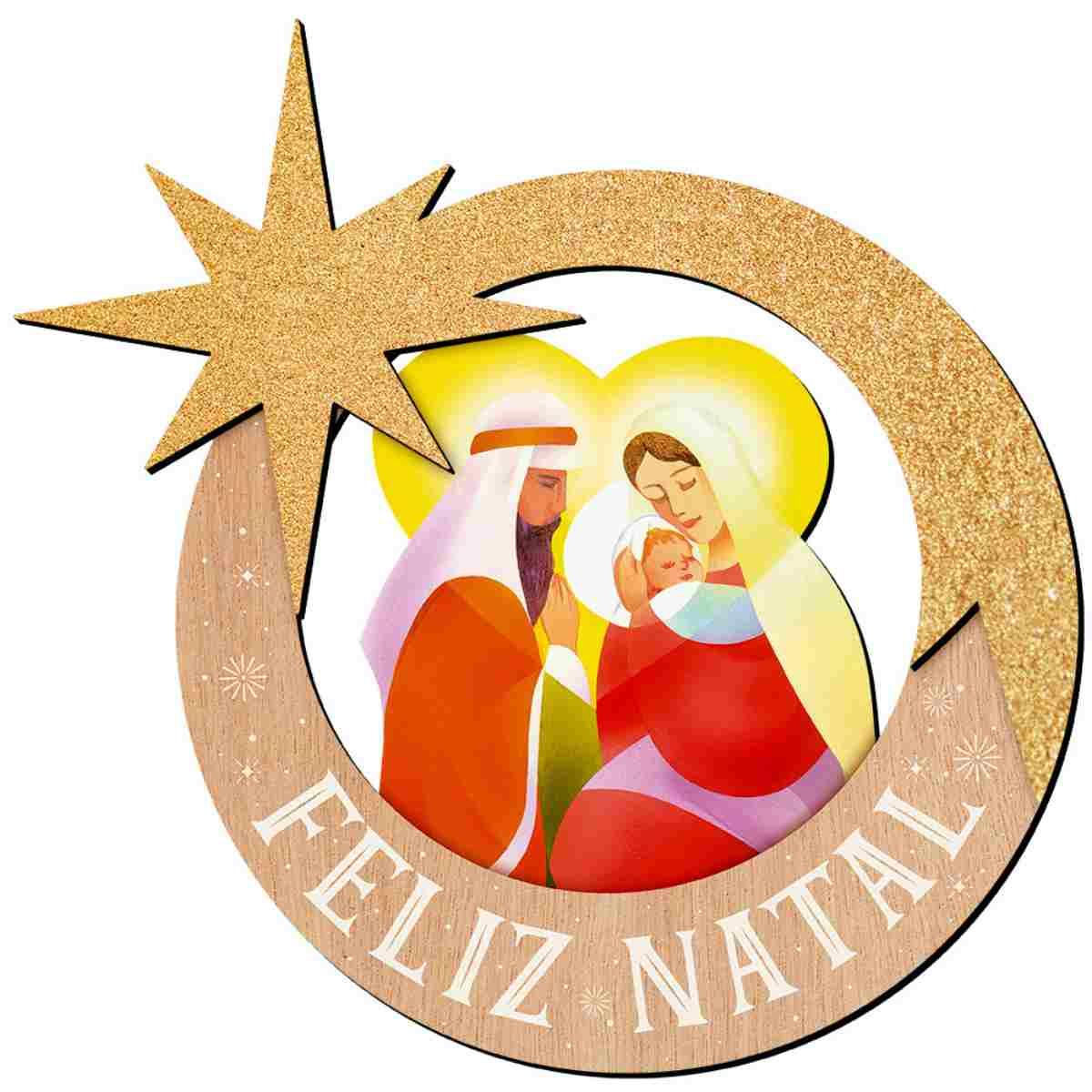 Placa Decorativa Litoarte DHN-057 Natal Guirlanda Sagrada Família Feliz Natal 33,5x33cm - Palácio da Arte