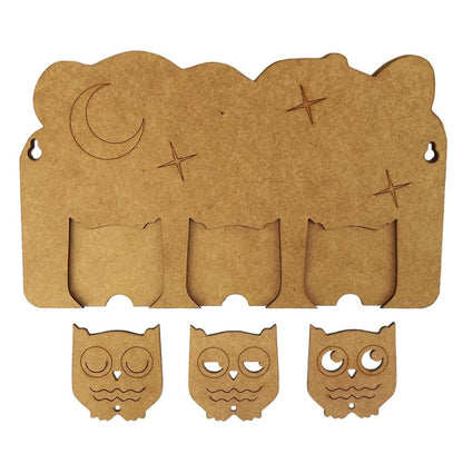 Porta Chaves Modular Corujas com 3 Chaveiros 21x13,5cm em MDF - Palácio da Arte
