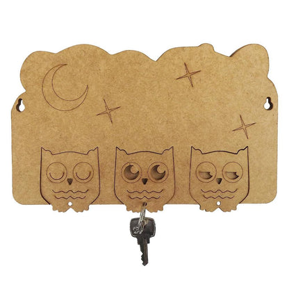 Porta Chaves Modular Corujas com 3 Chaveiros 21x13,5cm em MDF - Palácio da Arte