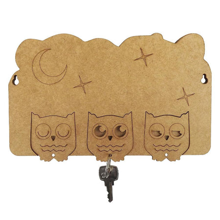 Porta Chaves Modular Corujas com 3 Chaveiros 21x13,5cm em MDF - Palácio da Arte