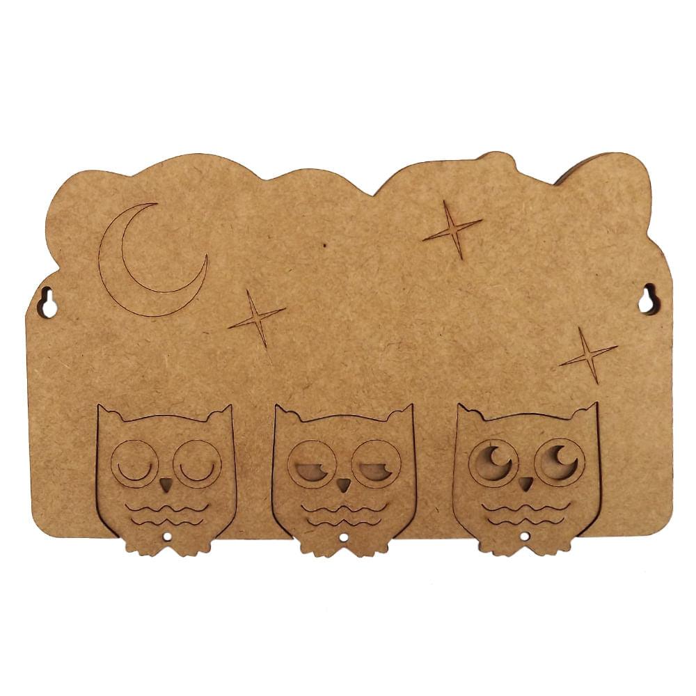 Porta Chaves Modular Corujas com 3 Chaveiros 21x13,5cm em MDF - Palácio da Arte