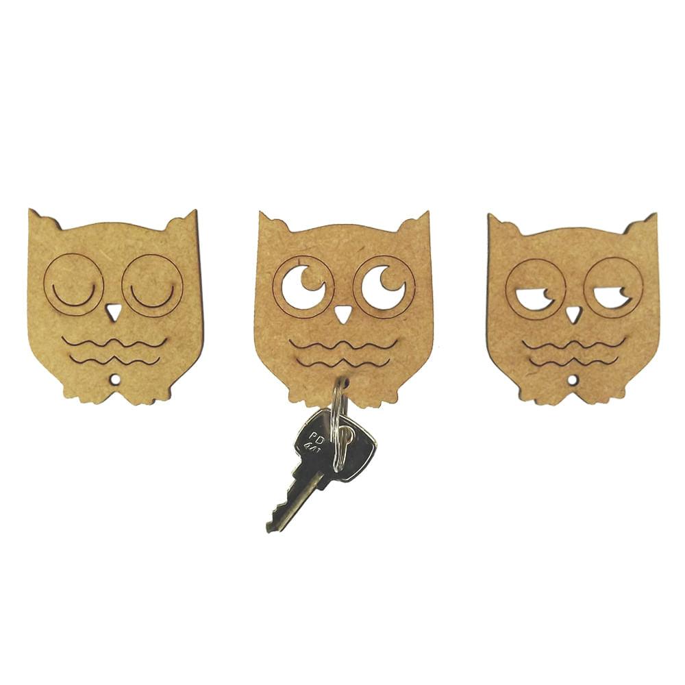 Porta Chaves Modular Corujas com 3 Chaveiros 21x13,5cm em MDF - Palácio da Arte
