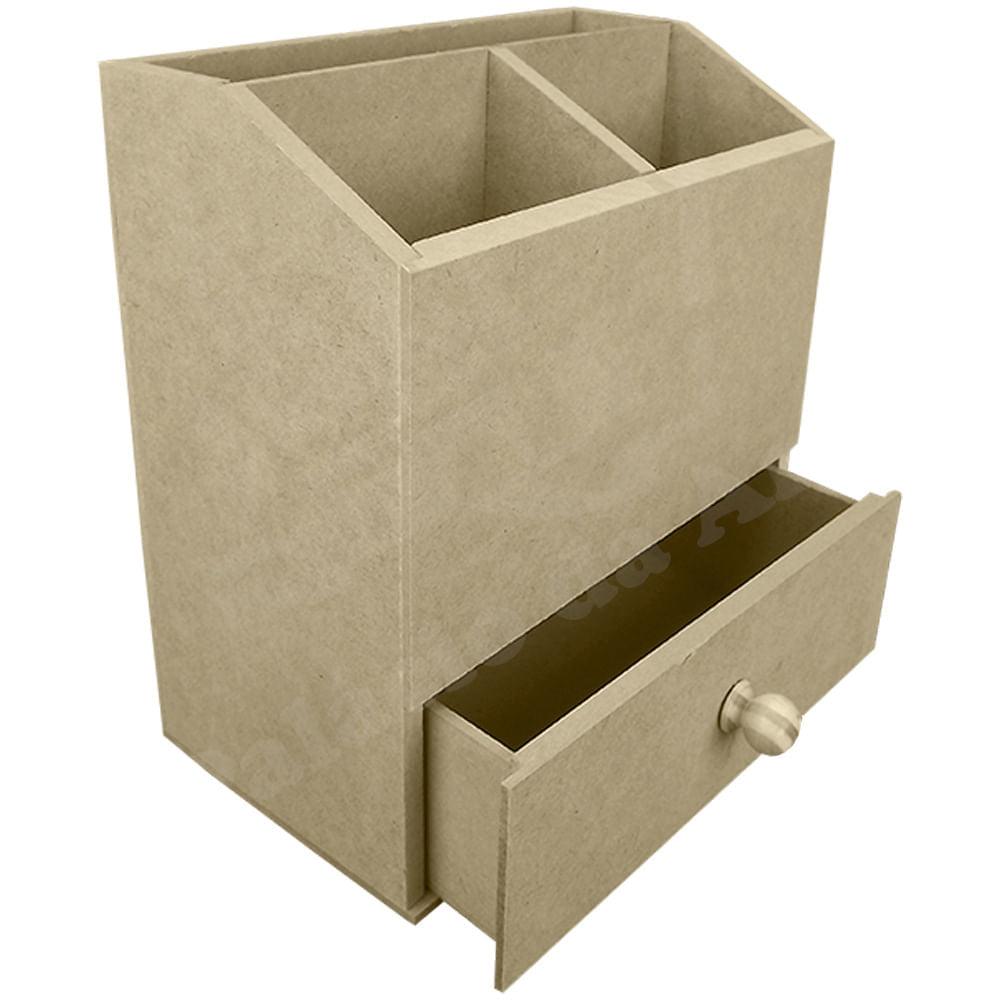 Porta Maquiagem Aberta em MDF com 3 Divisões e uma Gaveta 18x17x9,6cm - Palácio da Arte