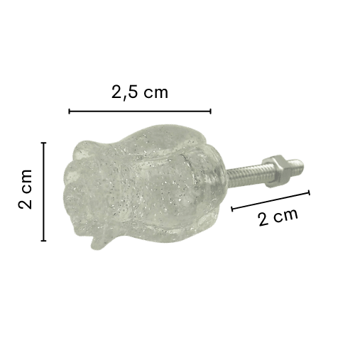 Puxador de Gaveta Botão de Rosa 2x2cm Resina Transparente Prata - Palácio da Arte