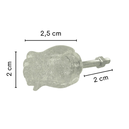 Puxador de Gaveta Botão de Rosa 2x2cm Resina Transparente Prata - Palácio da Arte