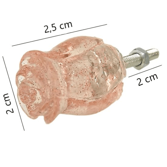 Puxador de Gaveta Botão de Rosa 2x2cm Resina Transparente Rosa - Palácio da Arte