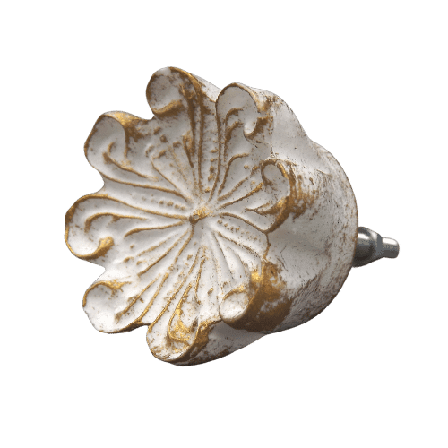 Puxador de Gaveta Imperial 4x4cm Resina Branco e Dourado - Palácio da Arte