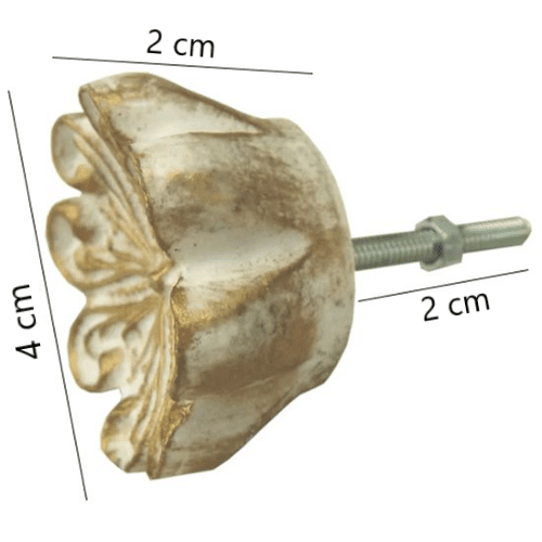 Puxador de Gaveta Imperial 4x4cm Resina Branco e Dourado - Palácio da Arte