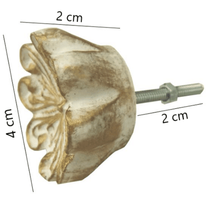 Puxador de Gaveta Imperial 4x4cm Resina Branco e Dourado - Palácio da Arte
