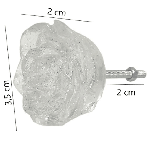 Puxador de Gaveta Rosa 3,5x3,5cm Resina Transparente Prata - Palácio da Arte
