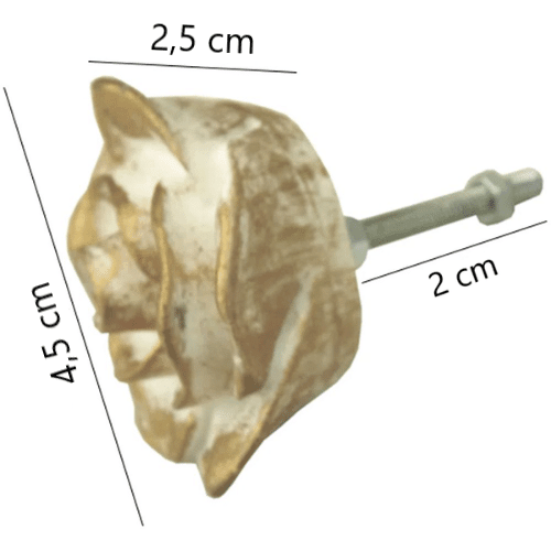 Puxador de Gaveta Rosa 4,5x4,5cm Resina Branco e Dourado - Palácio da Arte