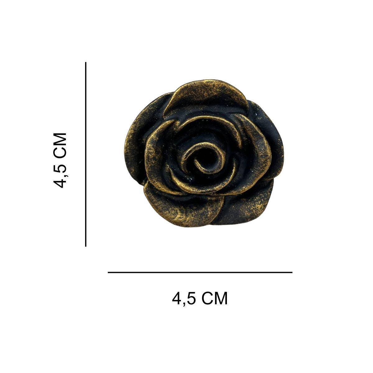 Puxador de Gaveta Rosa Preto e Dourado 4,5x4,5cm Resina - Palácio da Arte