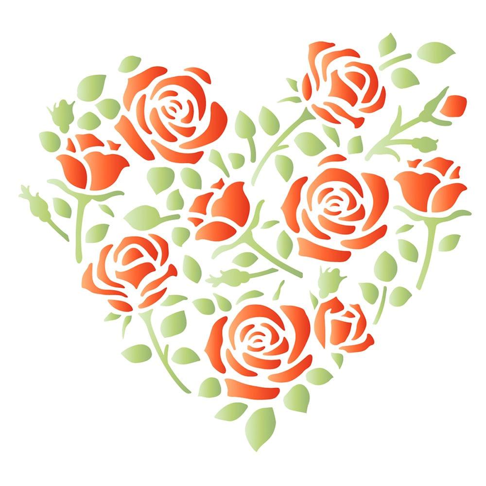 Stencil Litoarte 10x10 STX-373 Coração de Rosas - Palácio da Arte