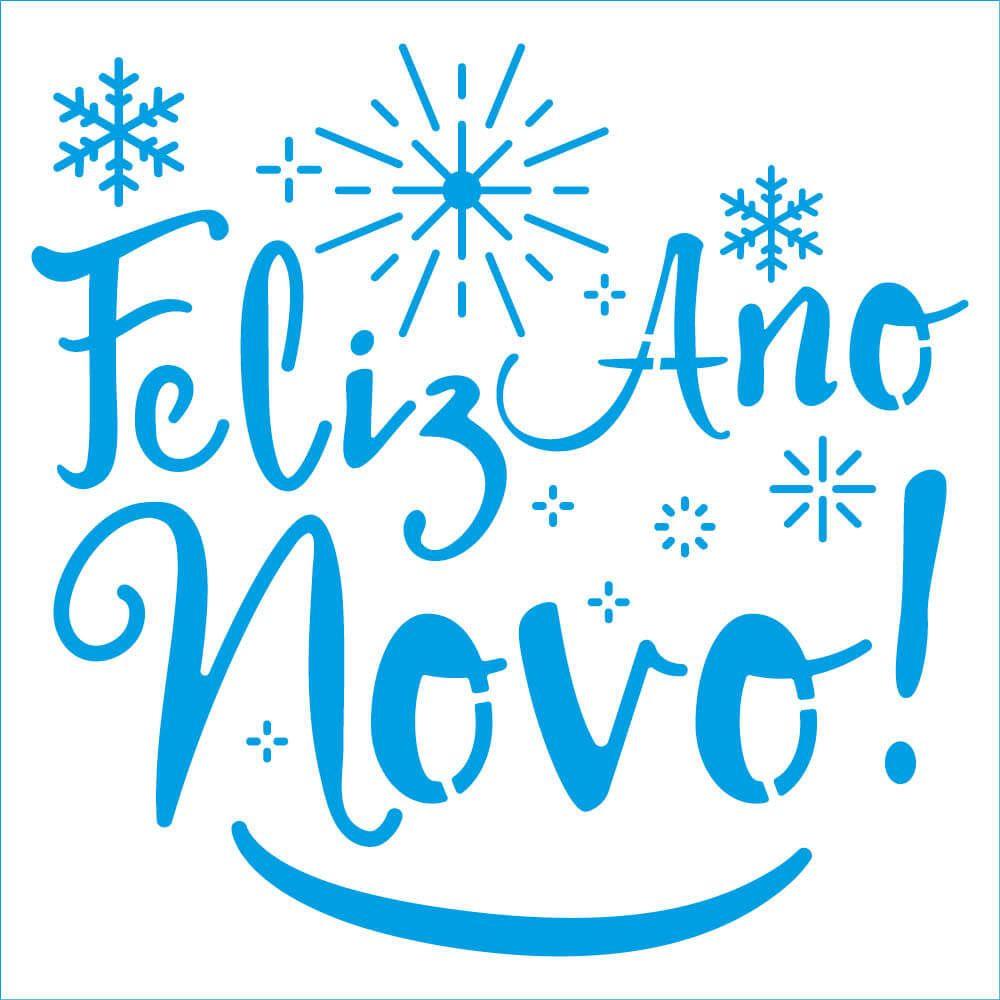 Stencil Litoarte 14x14 STA-159 Feliz Ano Novo - Palácio da Arte