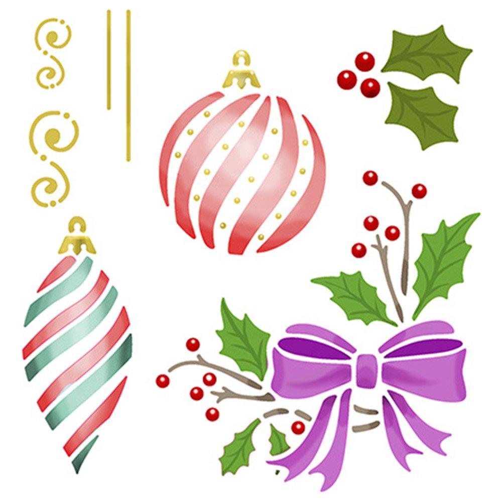 Stencil Litoarte 14x14 STAN-008 Natal Bolas Laços Poinsétias - Palácio da Arte