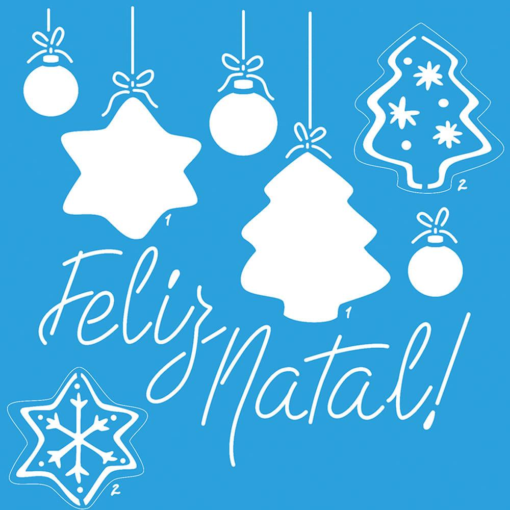 Stencil Litoarte 14x14 STAN-011 Feliz Natal e Enfeites - Palácio da Arte