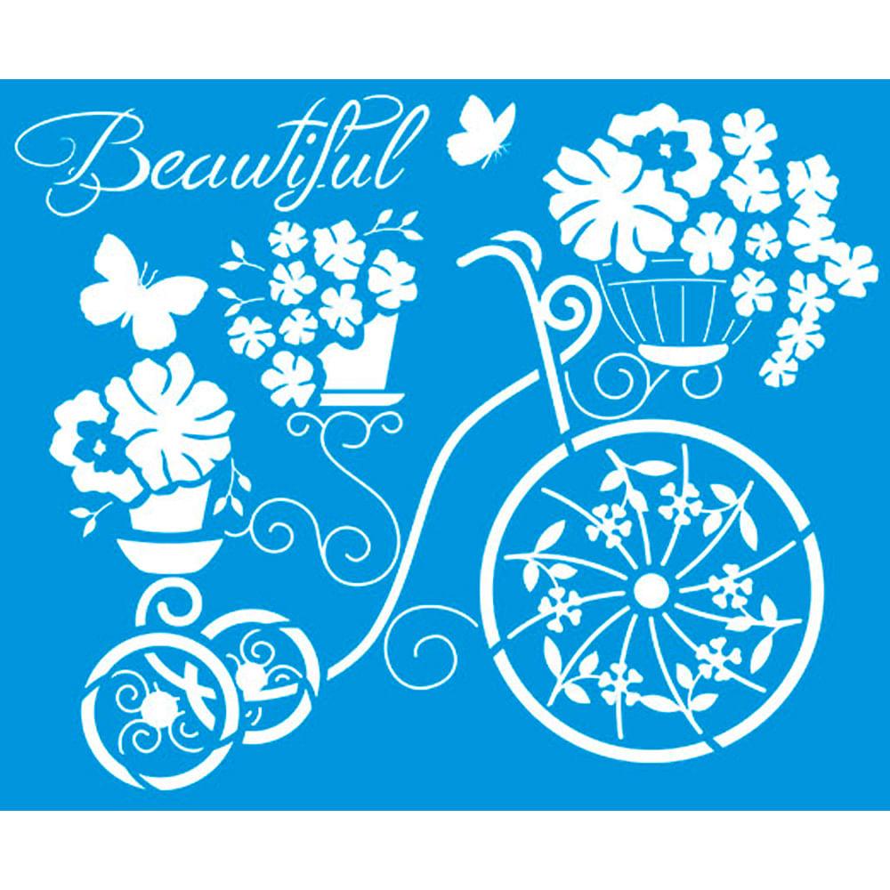 Stencil Litoarte 17x21 STM-307 Bicicleta com Flores - Palácio da Arte