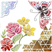 Stencil Litoarte 20x20 STXX-008 Borboleta e Flores - Palácio da Arte