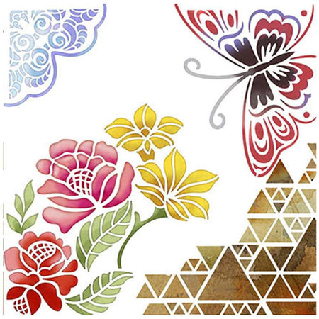 Stencil Litoarte 20x20 STXX-008 Borboleta e Flores - Palácio da Arte